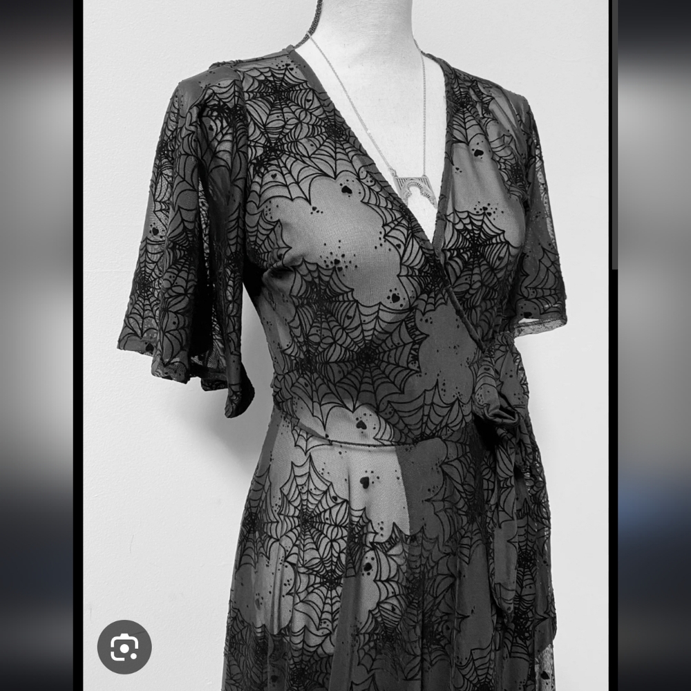 Wax poetic clothing flocked web lydia wrap dress xl SOLD OUT Foxblood Killstar